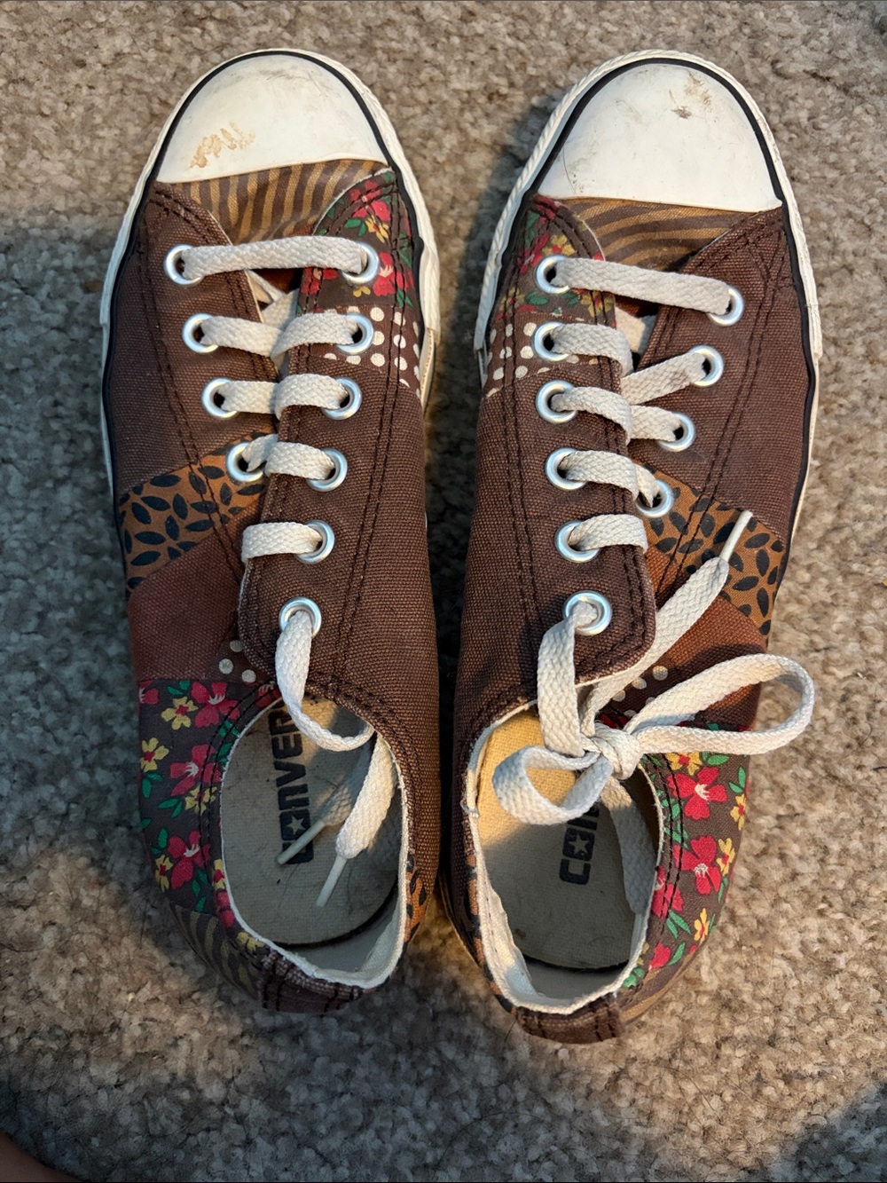Converse Brown Floral Patchwork Sneakers with White Laces